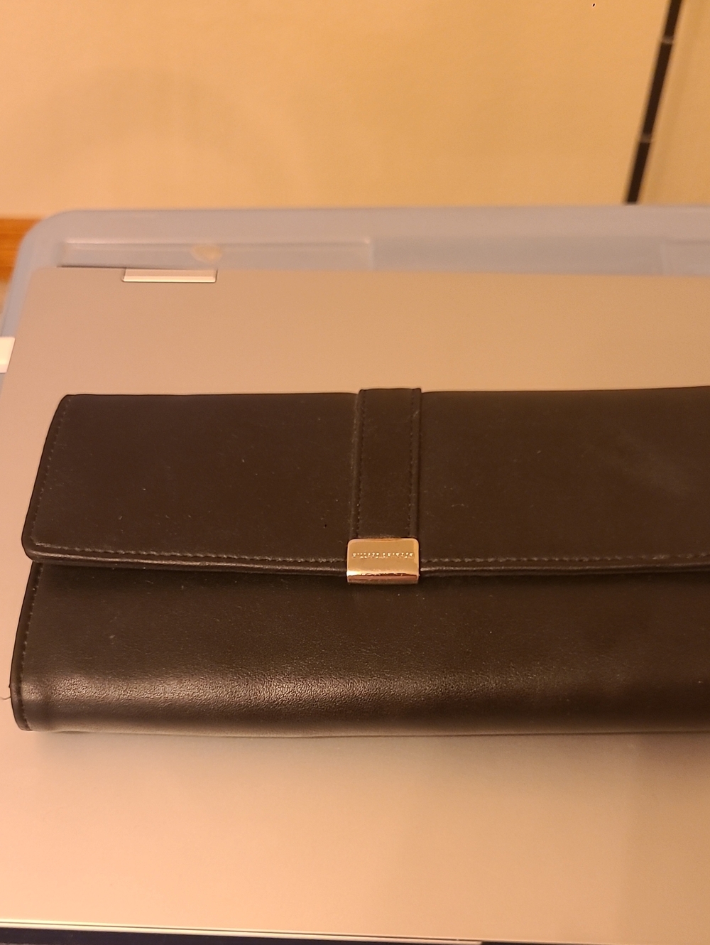 Hillard And Hanson Black Vintage  Leather Wallet with Gold Accent